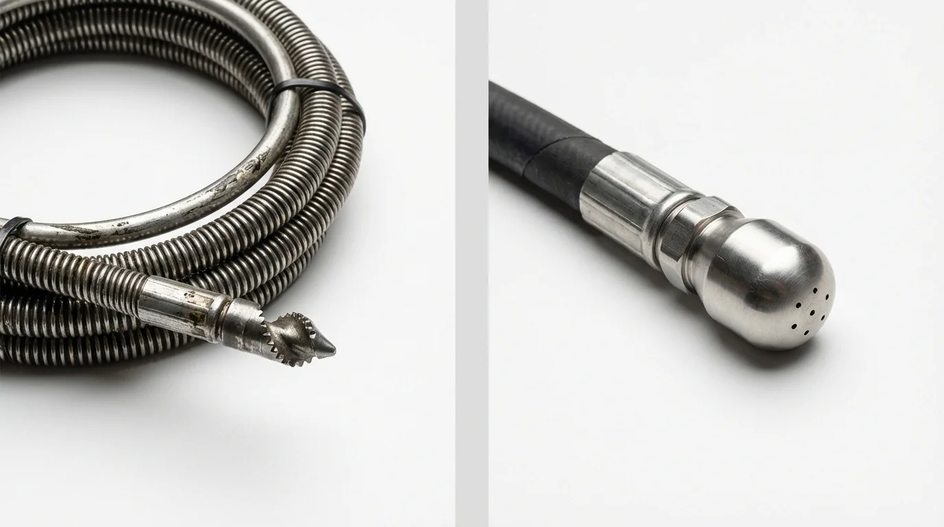 Drain snake cable and hydro jetting nozzle used for drain cleaning in Hinckley, IL