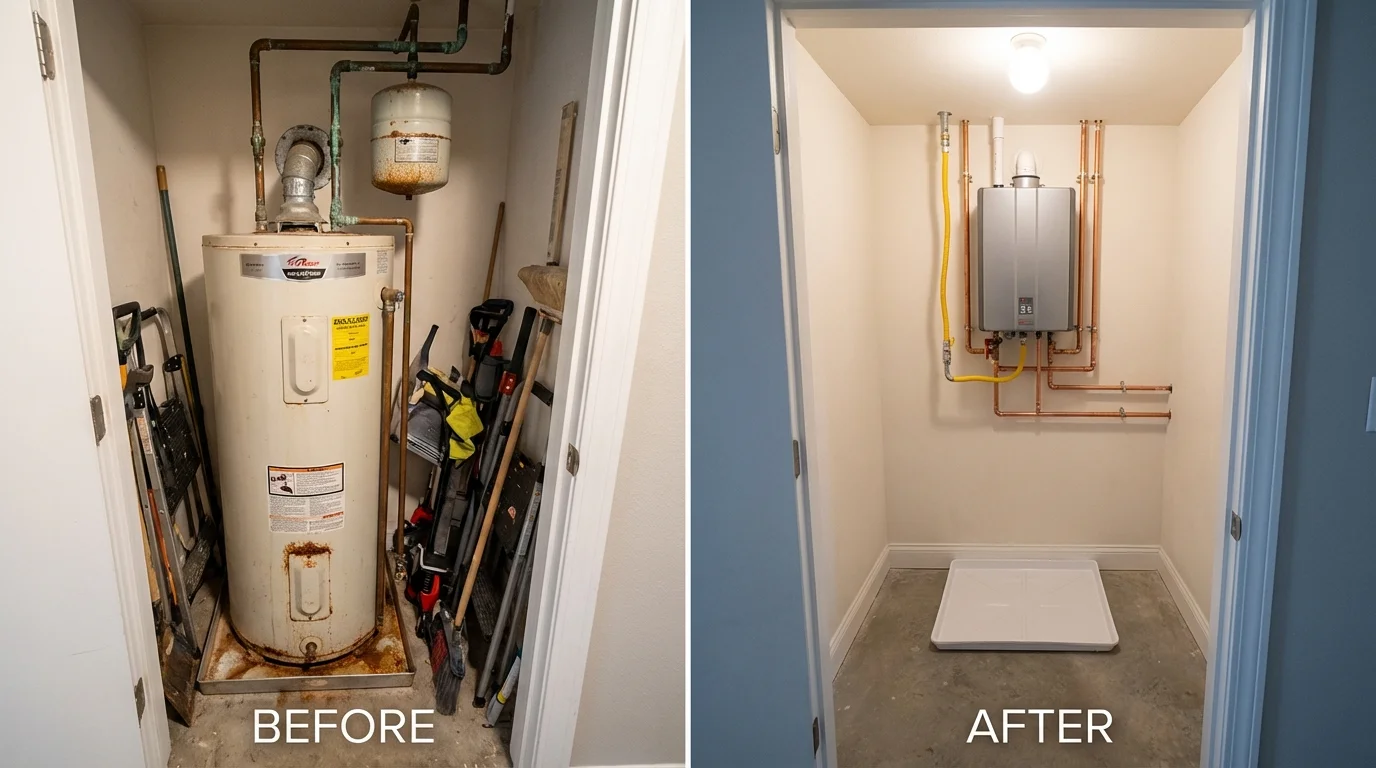 Tank water heater versus wall-mounted tankless unit comparison for Hinckley, IL homeowners